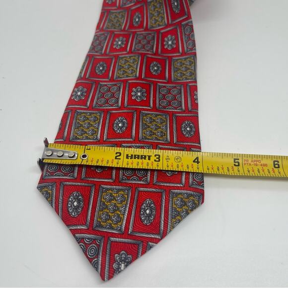 Jean de Lise Red Silver Gold Pure Silk Career Office Necktie NWOT - Picture 6 of 7
